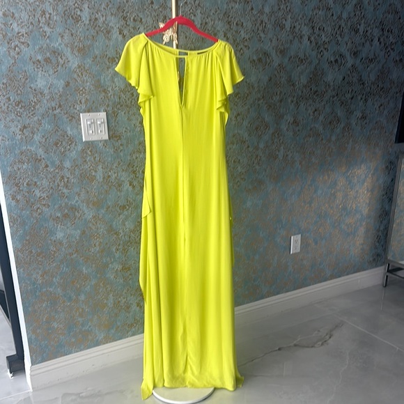 bcbg neon yellow dress BCBG MaxAzria Neon Yellow Baroque Etna Mesh Lace Mod Peplum Dress
